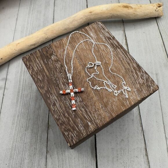 Garnet CZ Sterling Silver Cross Necklace - Picture 4 of 5